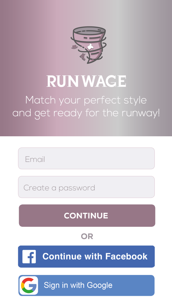 Runwage - application for smartphones - login page mockup
