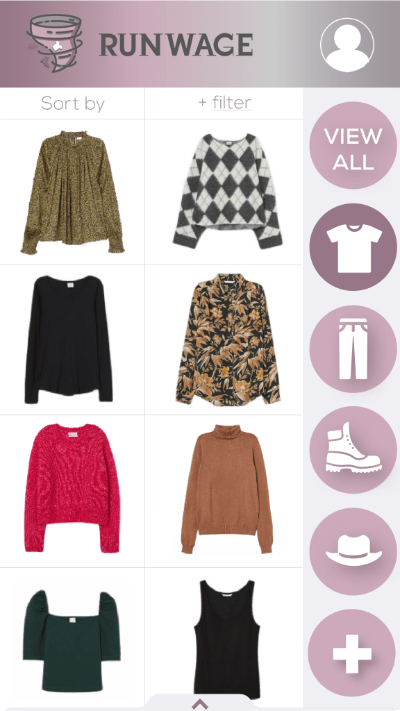 Runwage - application for smartphones - page mockup