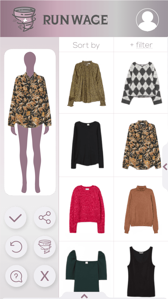 Runwage - application for smartphones - page mockup